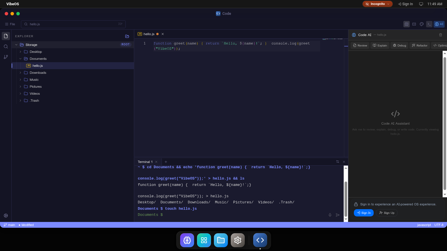 Code app full layout with AI panel